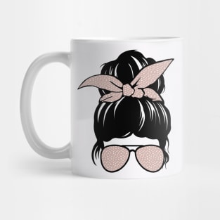 Messy Bun with Pink Polka Dots - Headband and Sunglasses Mug